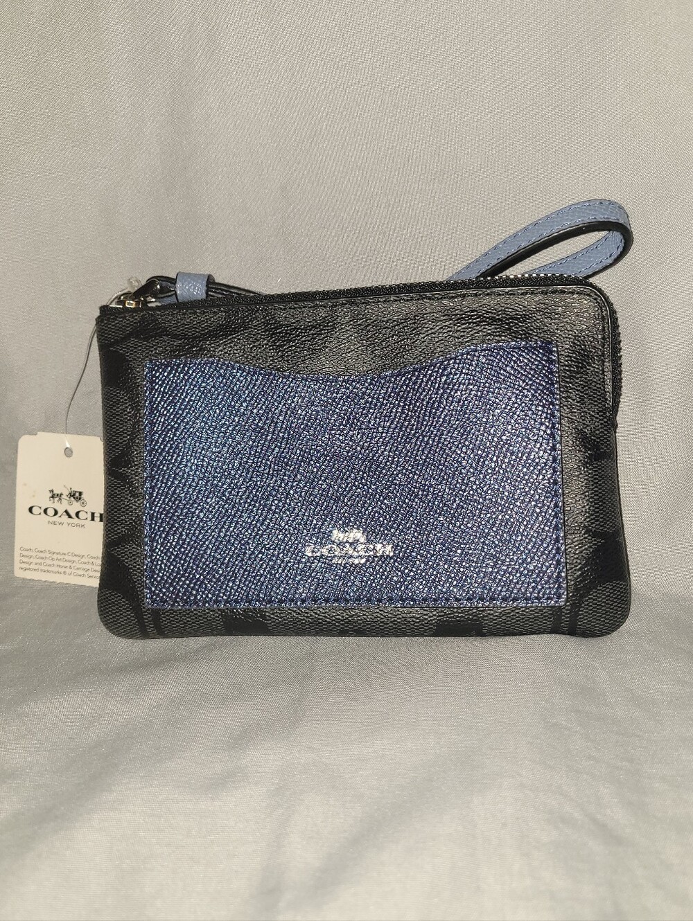 Coach Metallic Blue and Black Signature Wristlet